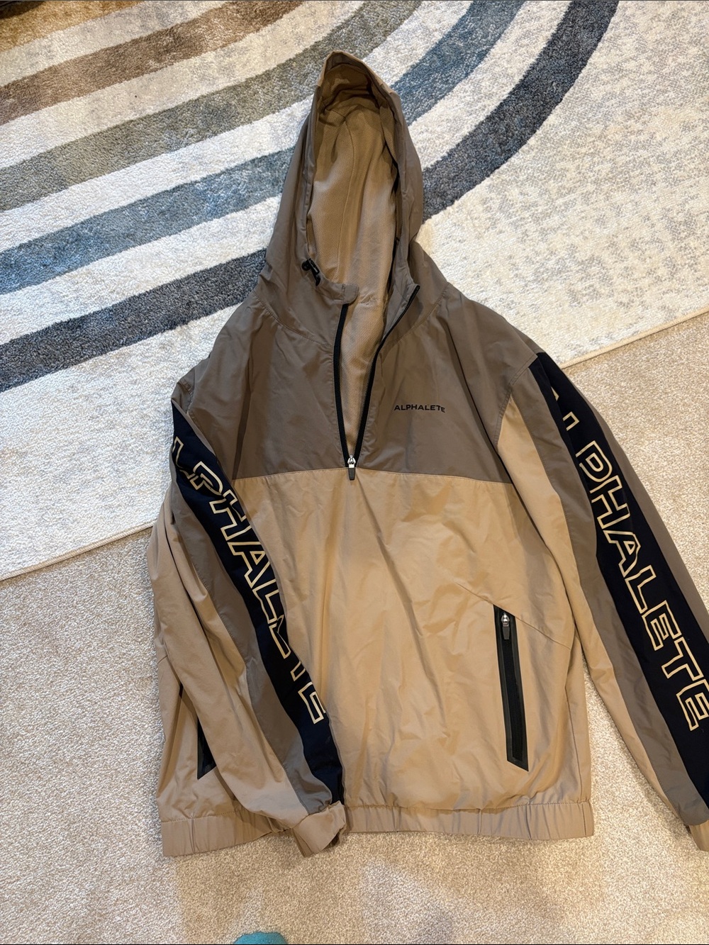 Alphalete Khaki and Black Hooded Lightweight Jacket